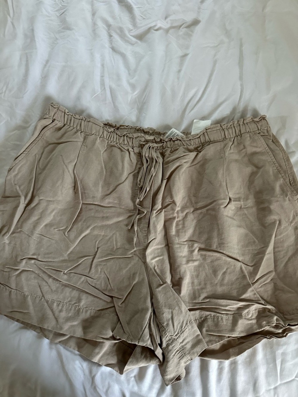 H&M High-Waist Drawstring Shorts — Taupe